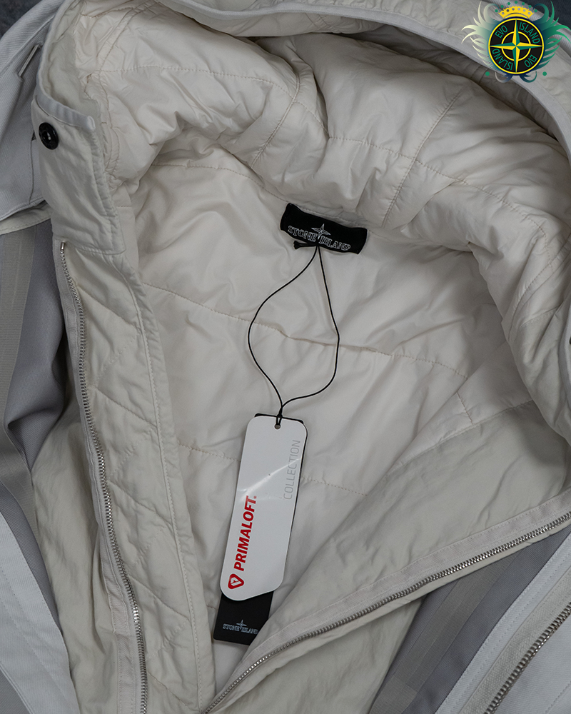 Stone Island Shadow Project Poly Wool Diagonal 3L Fishtail Parka White - L