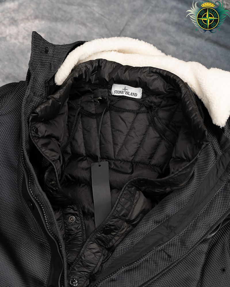 Stone Island Modified Panama 6/3 HT Nylon + Leather Jacket Black - M