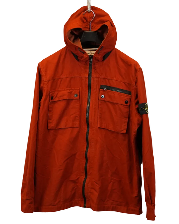 Stone Island Velvet Touch Hooded Overshirt Burnt Orange front view
