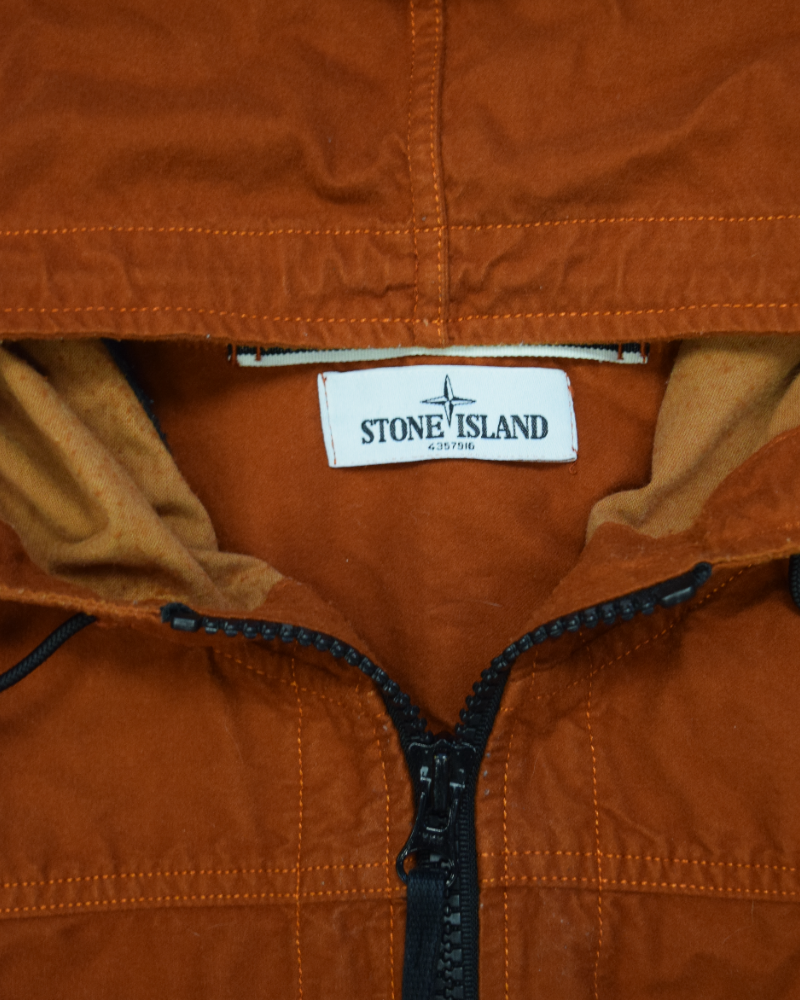 Stone Island Velvet Touch Hooded Overshirt Burnt Orange detail view
