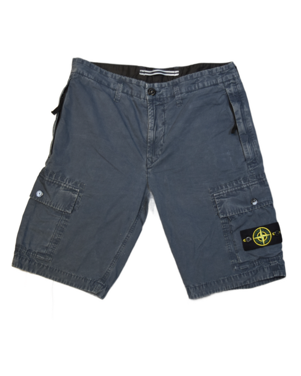 Stone Island Washed Look Cargo Shorts Blue front view