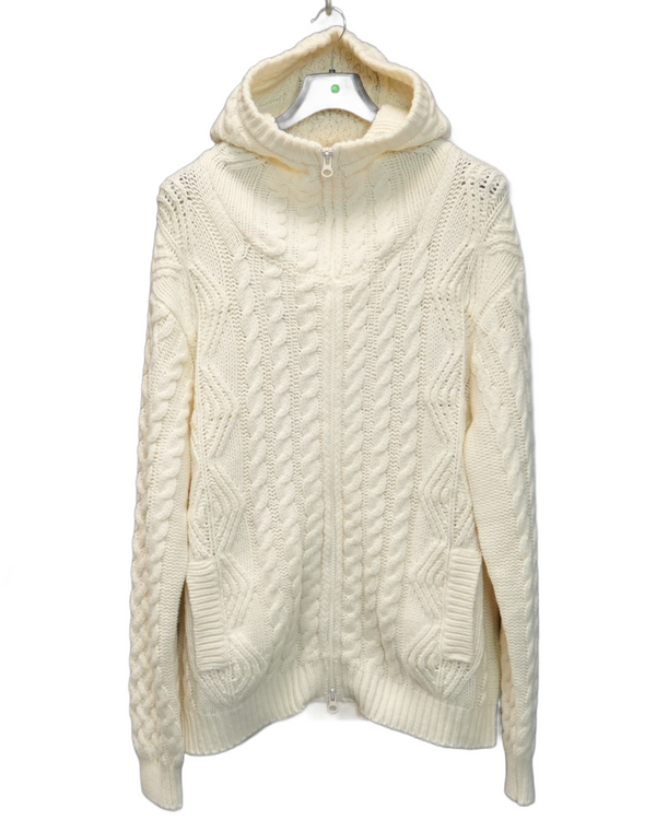 C.P. Company Full Zip Knit Hoodie Cream front view