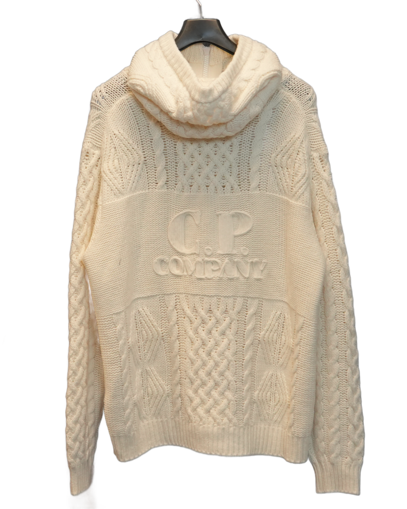 C.P. Company Full Zip Knit Hoodie Cream back view