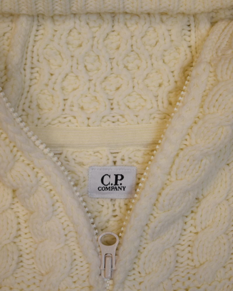 C.P. Company Full Zip Knit Hoodie Cream detail view
