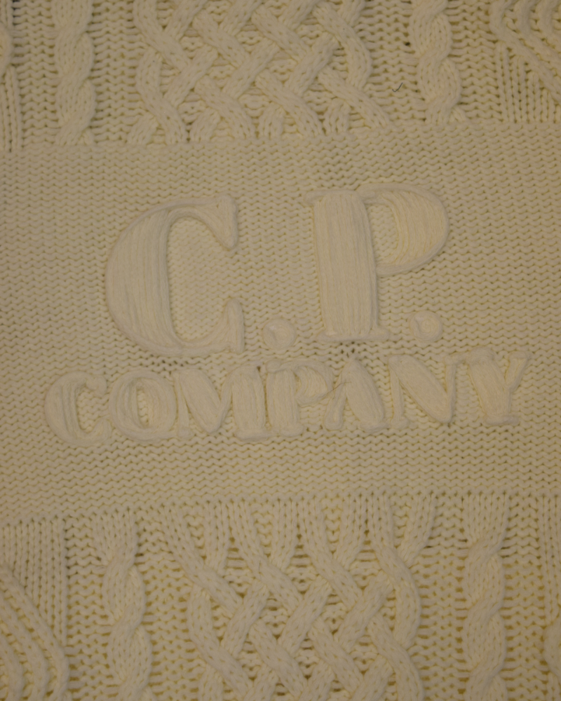 C.P. Company Full Zip Knit Hoodie Cream detail view