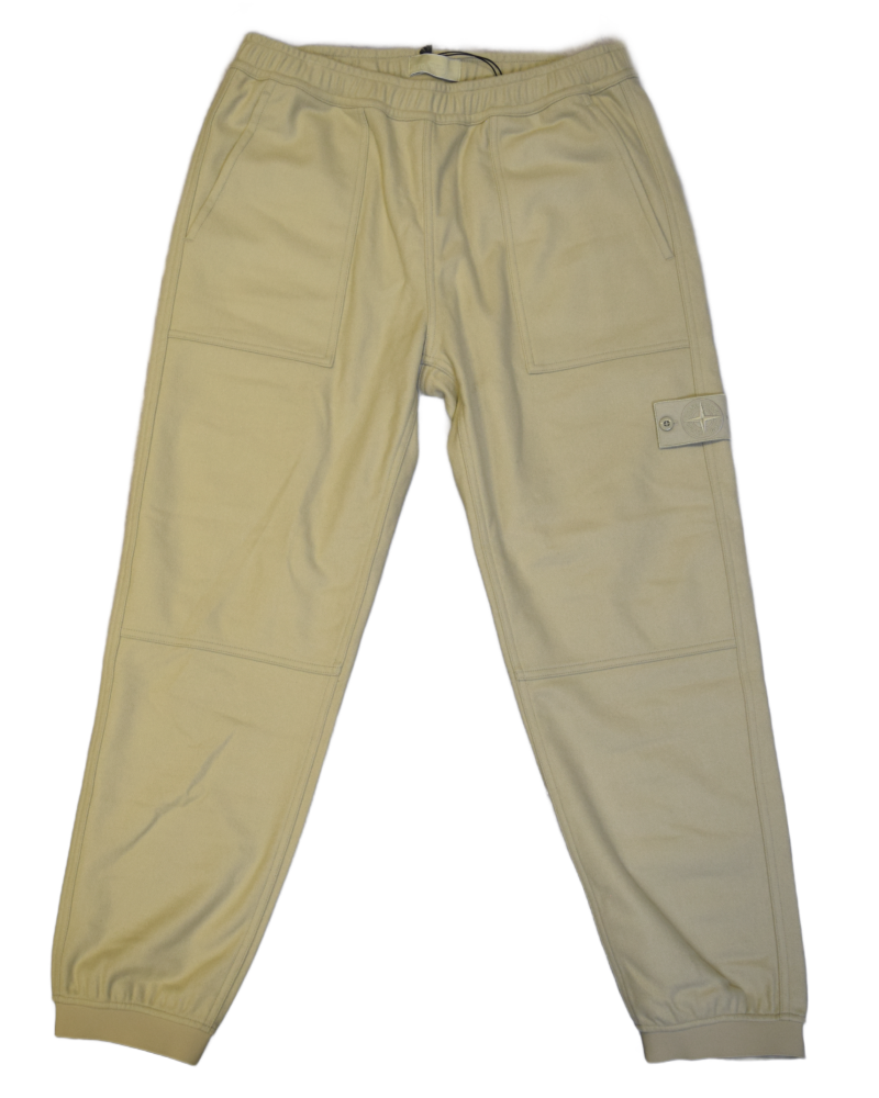 Stone Island Ghost Moleskin Cuffed Joggers Cream front view