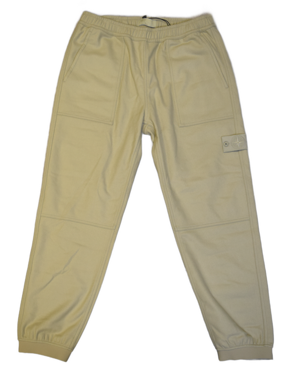 Stone Island Ghost Moleskin Cuffed Joggers Cream front view
