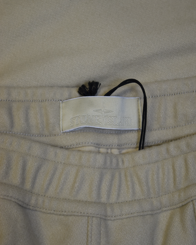 Stone Island Ghost Moleskin Cuffed Joggers Cream detail view