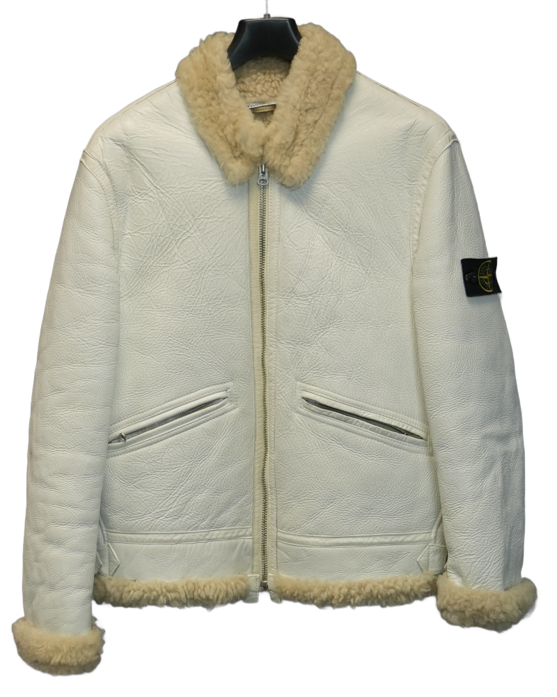 Stone Island Hand Painted Sheep Skin Jacket White front view