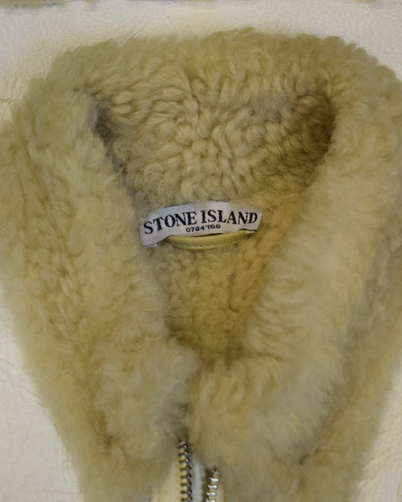 Stone Island Hand Painted Sheep Skin Jacket White detail view
