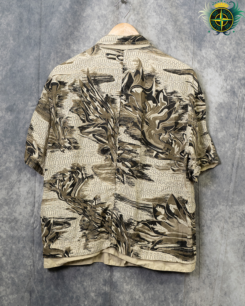 Stone Island Shadow Project Guayabera Print Short-Sleeve Shirt Cream - S