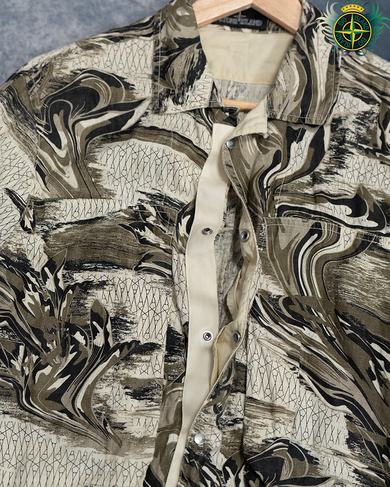 Stone Island Shadow Project Guayabera Print Short-Sleeve Shirt Cream - S