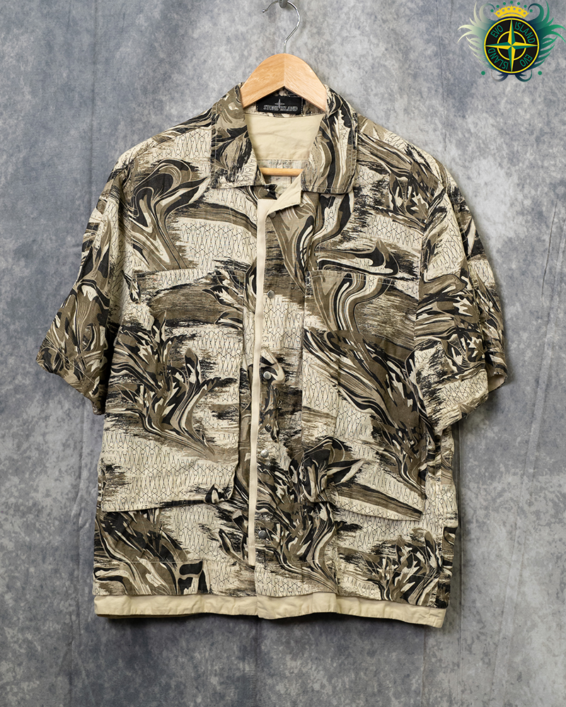 Stone Island Shadow Project Guayabera Print Short-Sleeve Shirt Cream - S