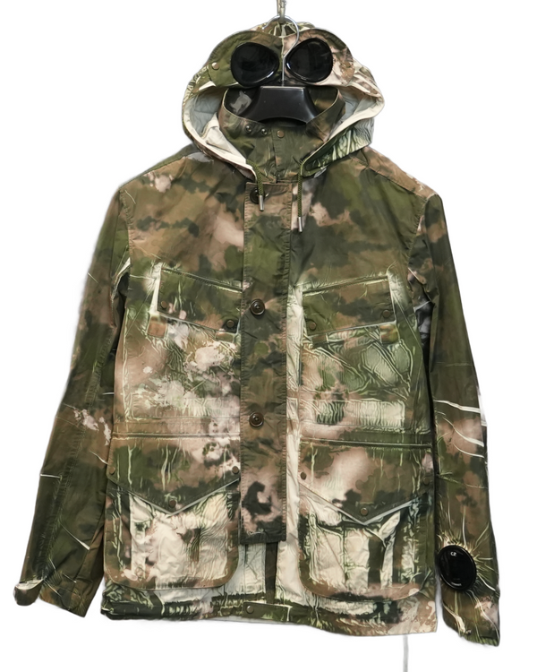C.P. Company Tracery Process Woodland Pattern Goggle Jacket Green front view