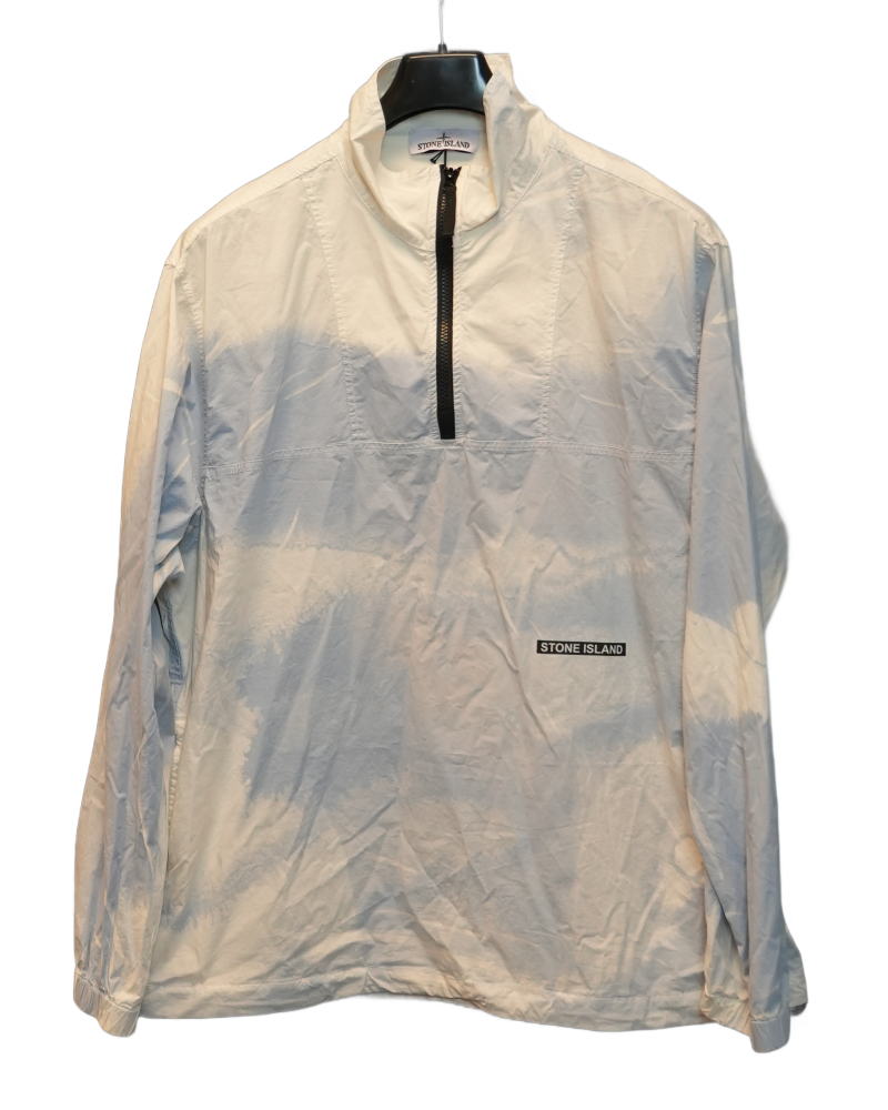 Stone Island Light Reacting 'LUCE' Print Technique - 1/4 Zip Overshirt White/blue front view