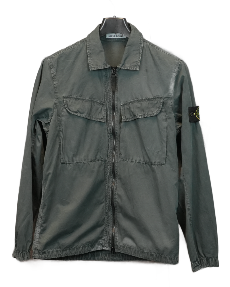 Stone Island Zip Overshirt Green front view