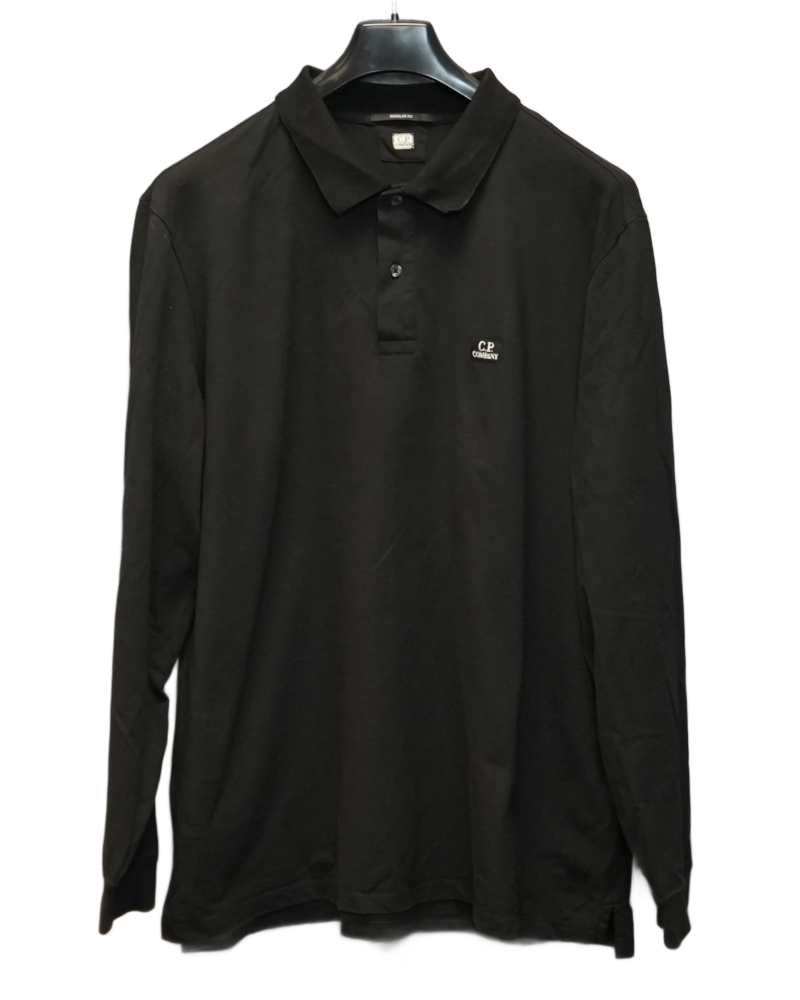 C.P Company Long Sleeved Polo Shirt Black front view