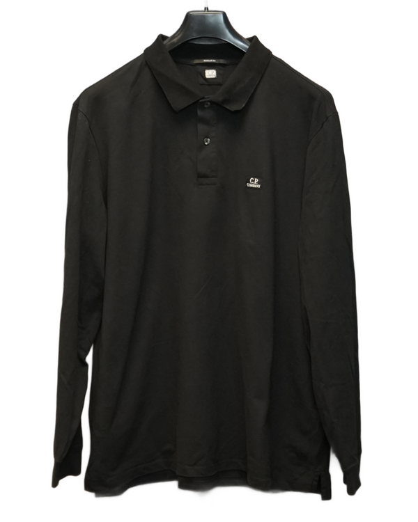 C.P Company Long Sleeved Polo Shirt Black front view