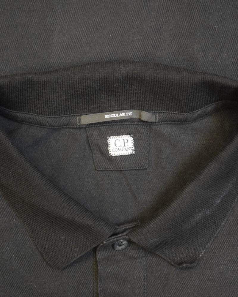 C.P Company Long Sleeved Polo Shirt Black detail view