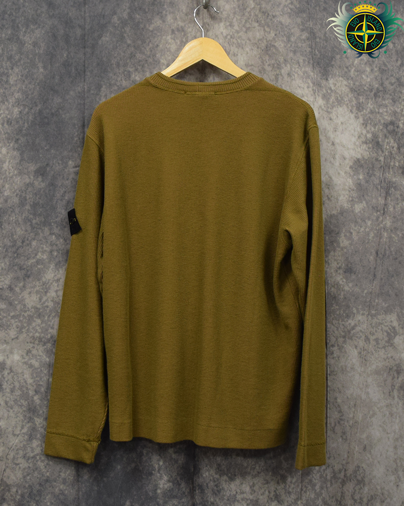 Stone Island Ribbed Khaki Crewneck - L
