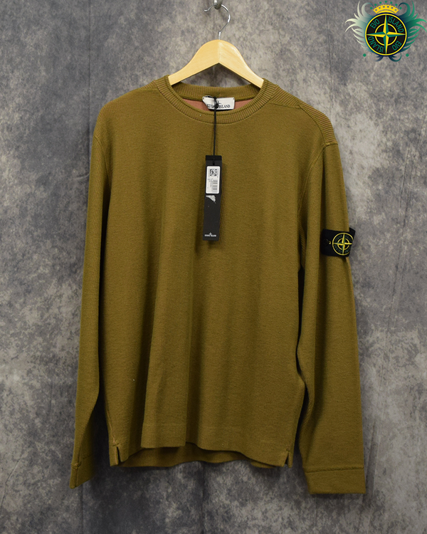 Stone Island Ribbed Khaki Crewneck - L