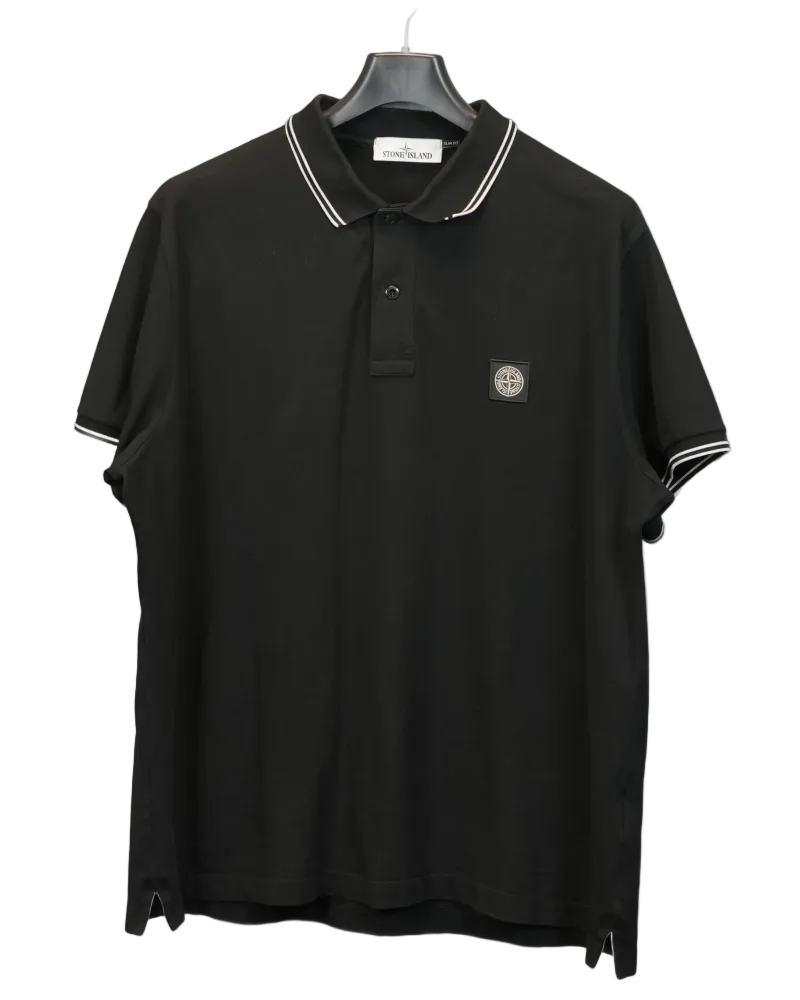Stone Island Compass Patch project polo shirt Black front view