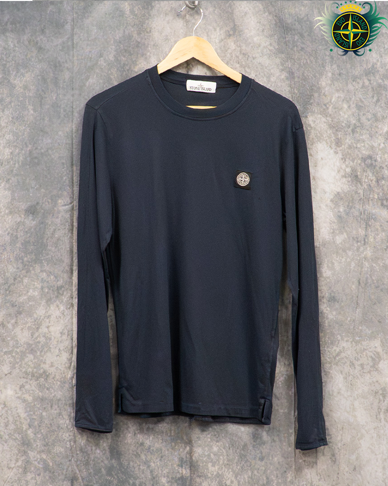 Stone Island Compass Logo Long Sleeve T-Shirt Navy Blue - M