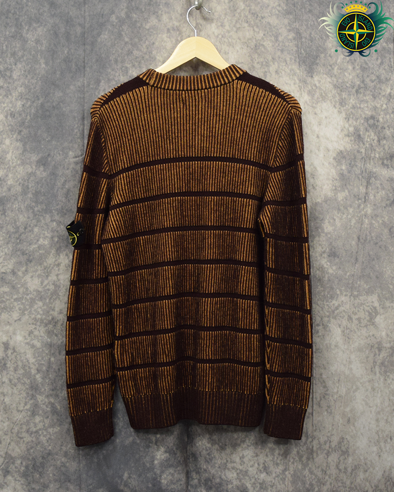 Stone Island Bicolour Stitch Wool Knit Crewneck Brown - L