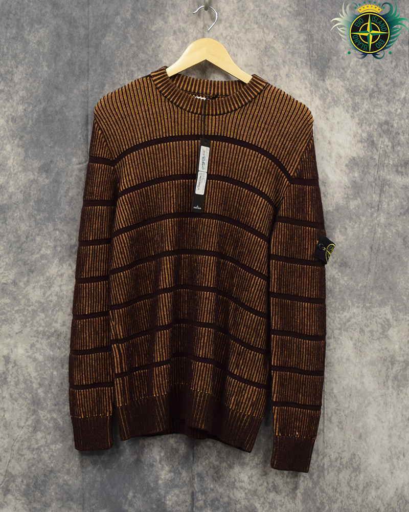 Stone Island Bicolour Stitch Wool Knit Crewneck Brown - L