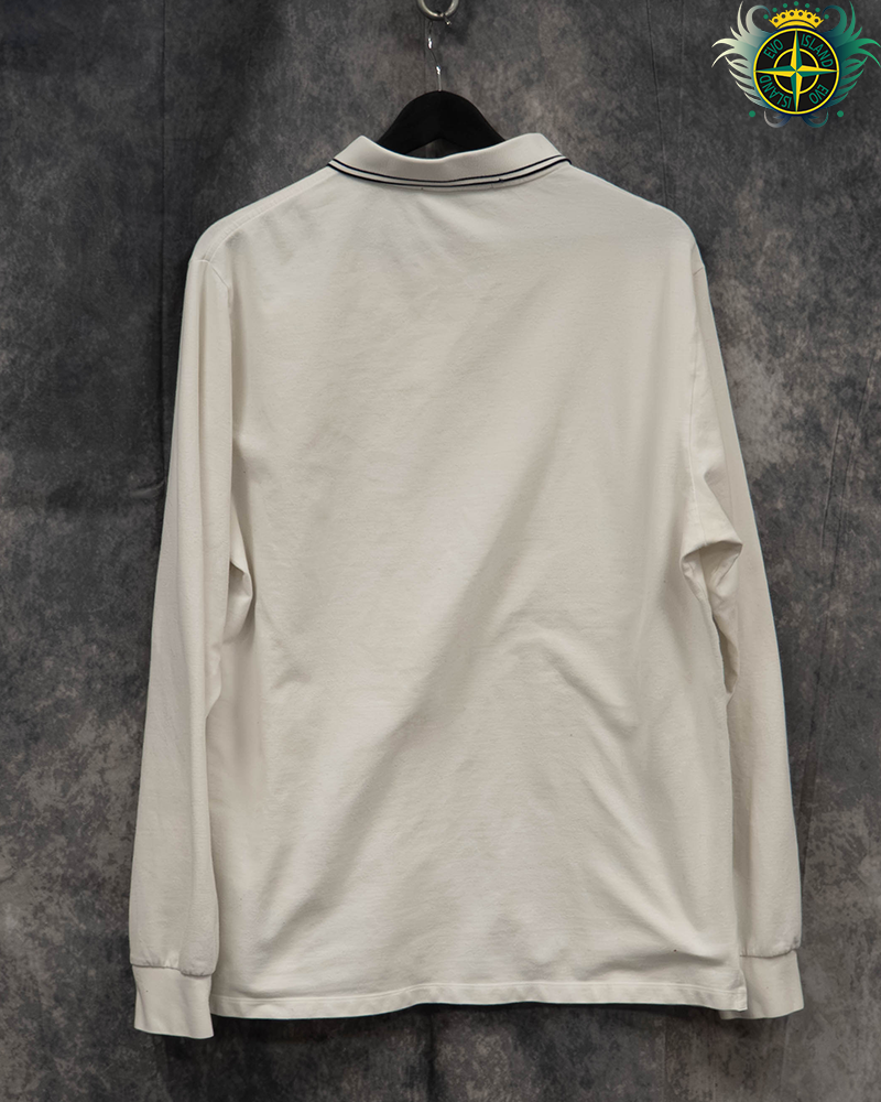 Stone Island Long Sleeved Compass Patch Polo Shirt White