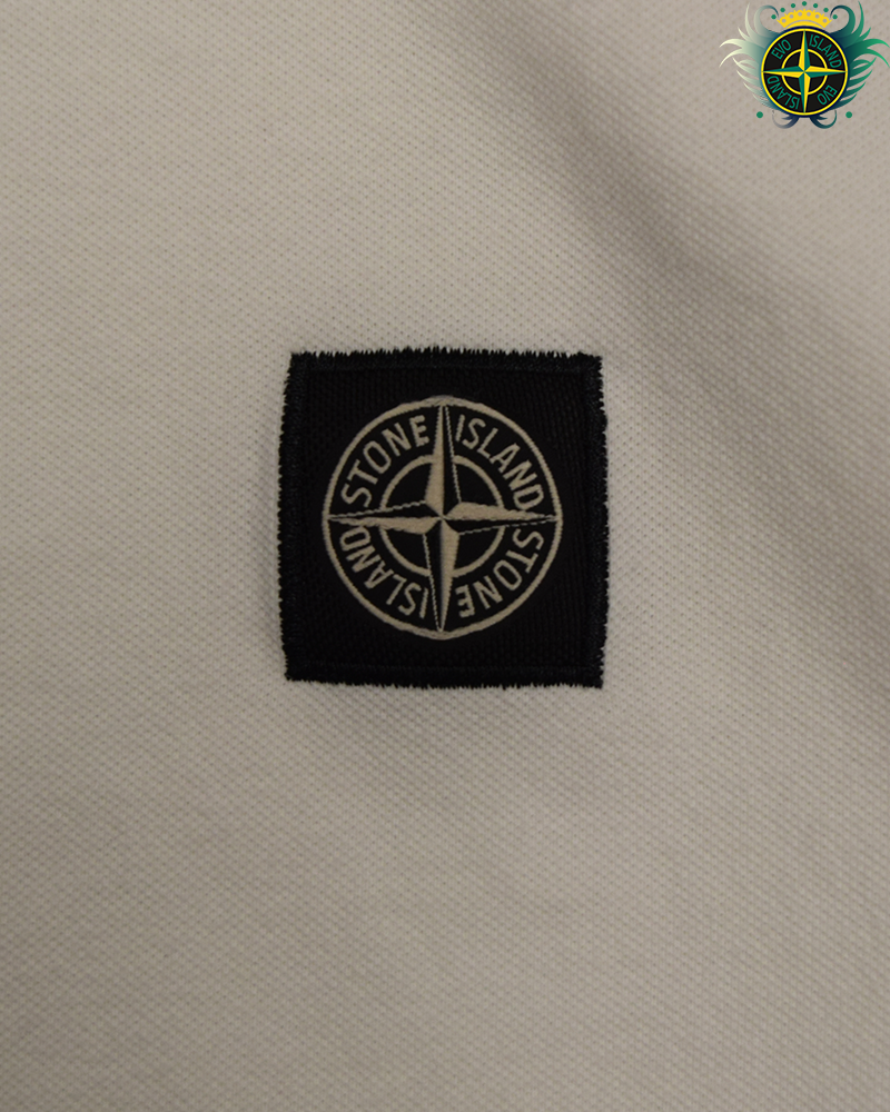 Stone Island Long Sleeved Compass Patch Polo Shirt White