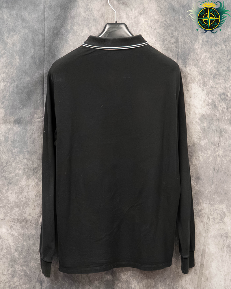 Stone Island Long Sleeved Compass Patch Polo Shirt Black