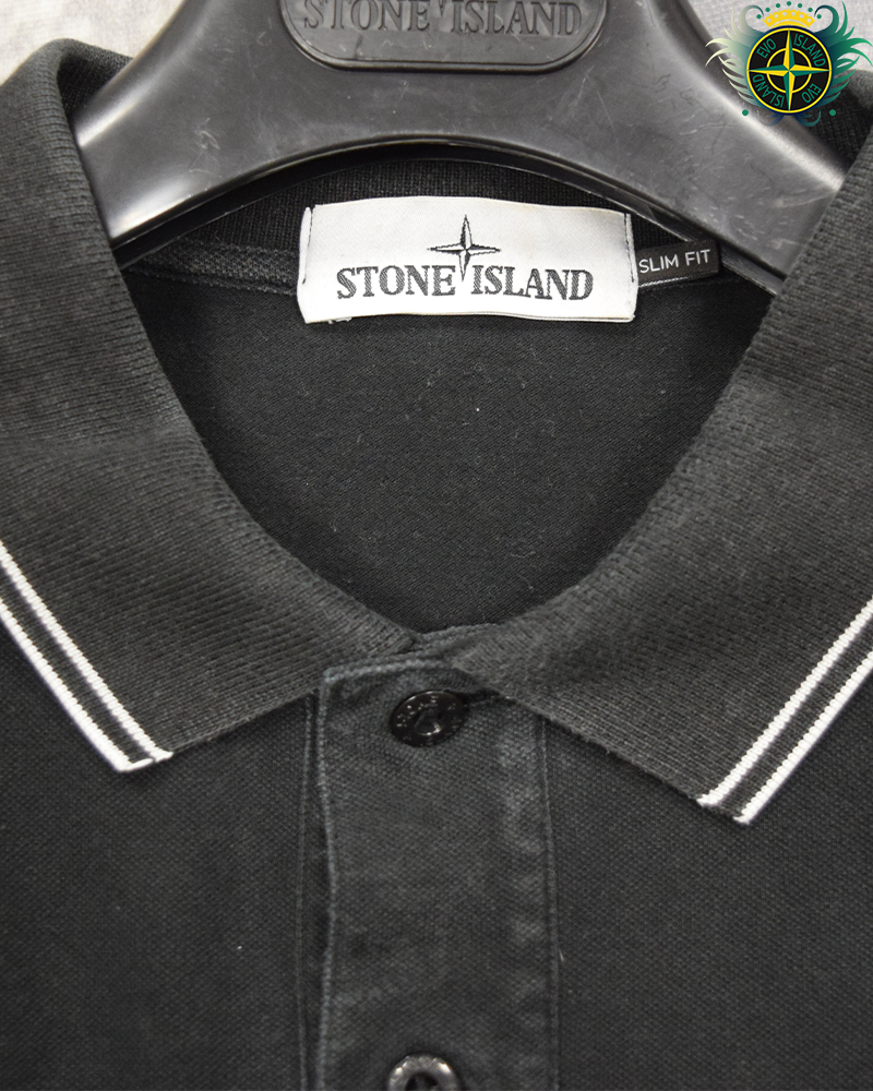 Stone Island Long Sleeved Compass Patch Polo Shirt Black