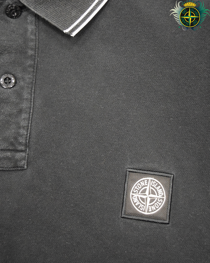 Stone Island Long Sleeved Compass Patch Polo Shirt Black