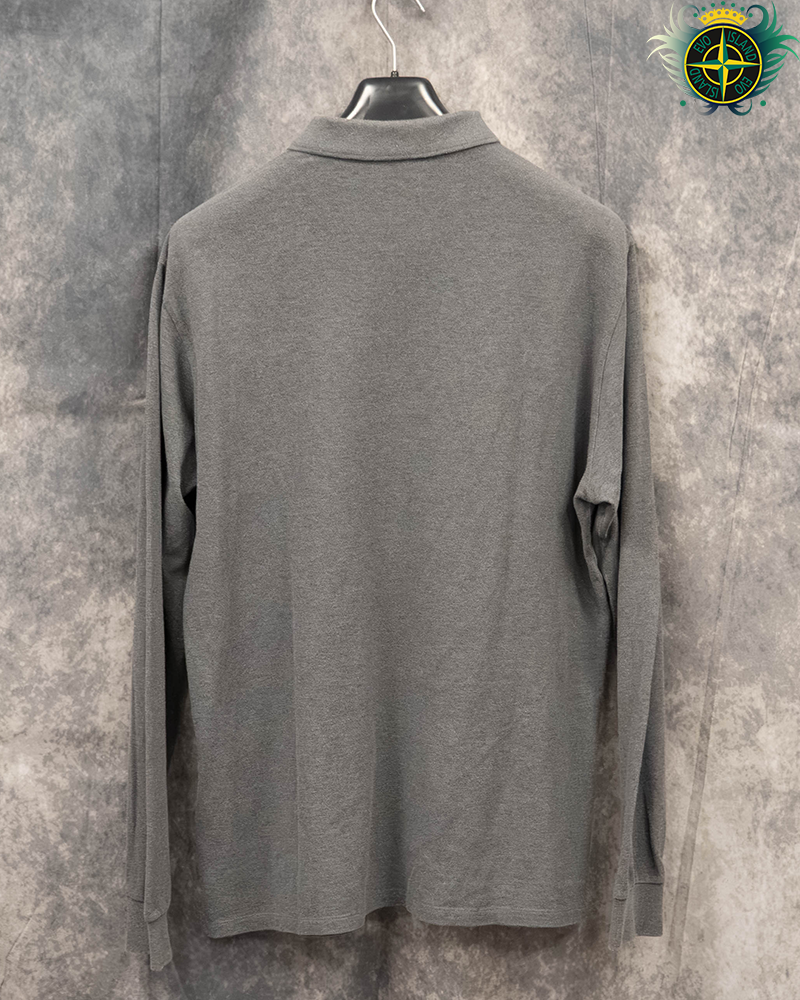 Stone Island Long Sleeved Compass Patch Polo Shirt Grey - XXL