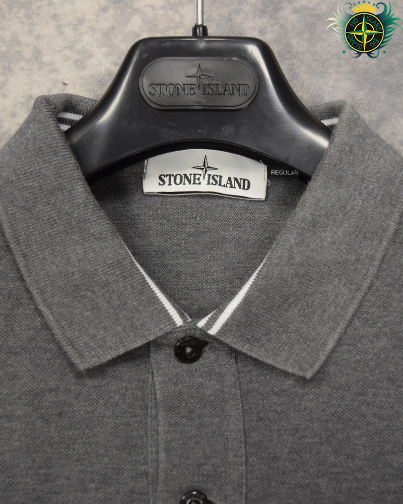 Stone Island Long Sleeved Compass Patch Polo Shirt Grey - XXL