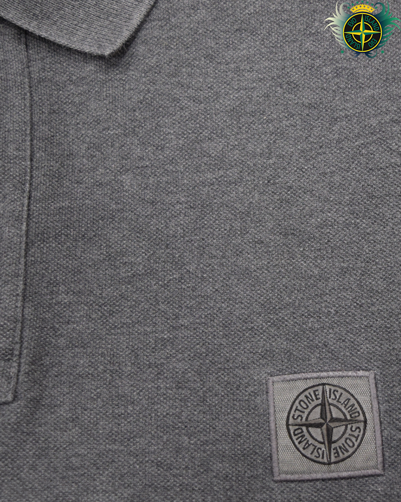 Stone Island Long Sleeved Compass Patch Polo Shirt Grey - XXL