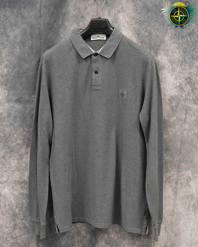 Stone Island Long Sleeved Compass Patch Polo Shirt Grey - XXL