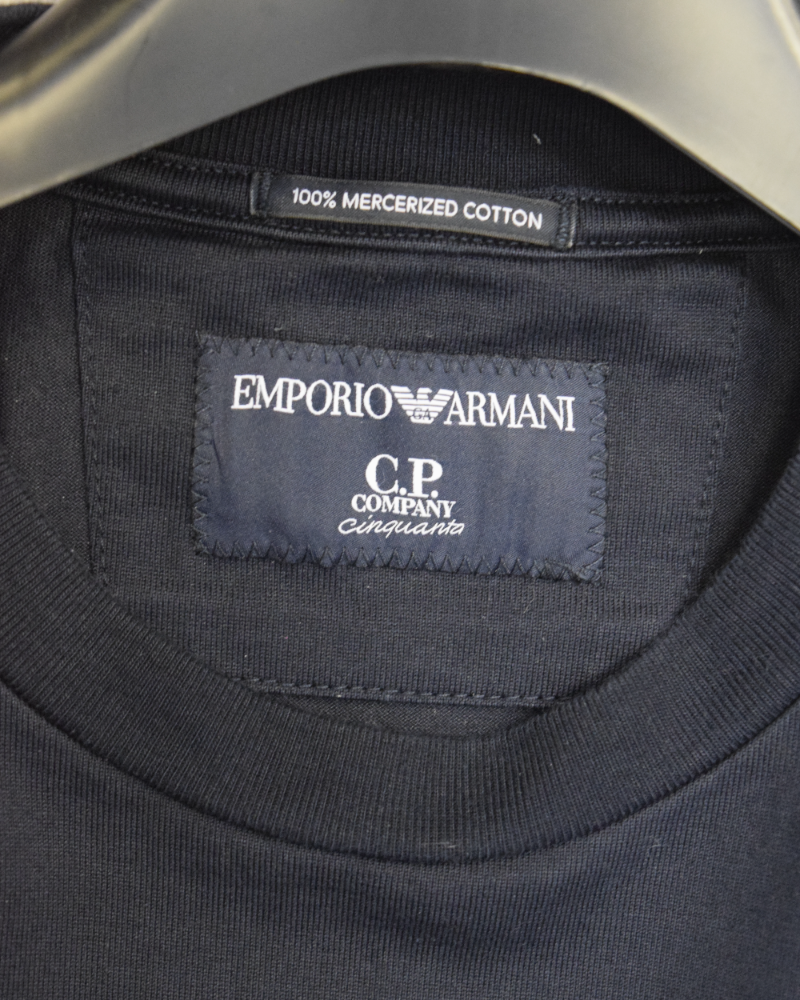 C.P Company x Armani Mercurised Cotton T-Shirt Navy Blue detail view
