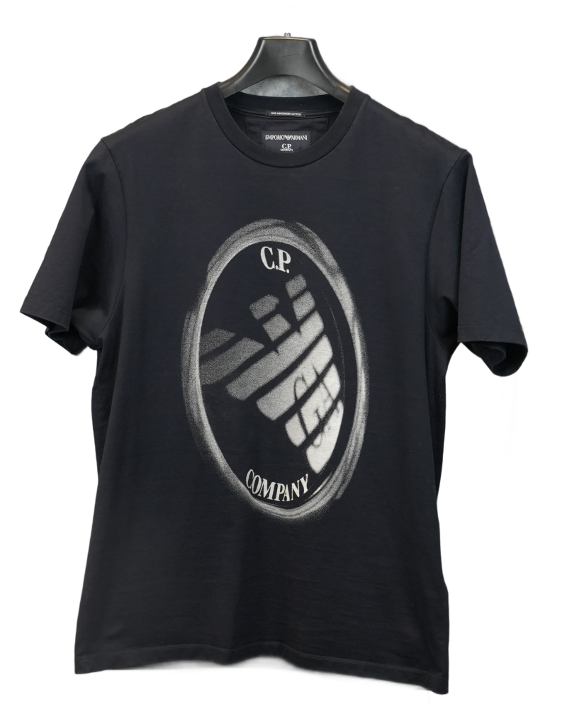C.P Company x Armani Mercurised Cotton T-Shirt Navy Blue front view