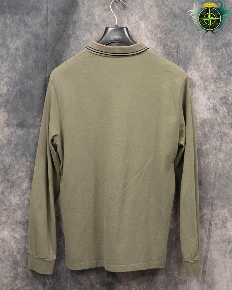 Stone Island Long Sleeved Compass Patch Polo Shirt Sage Green