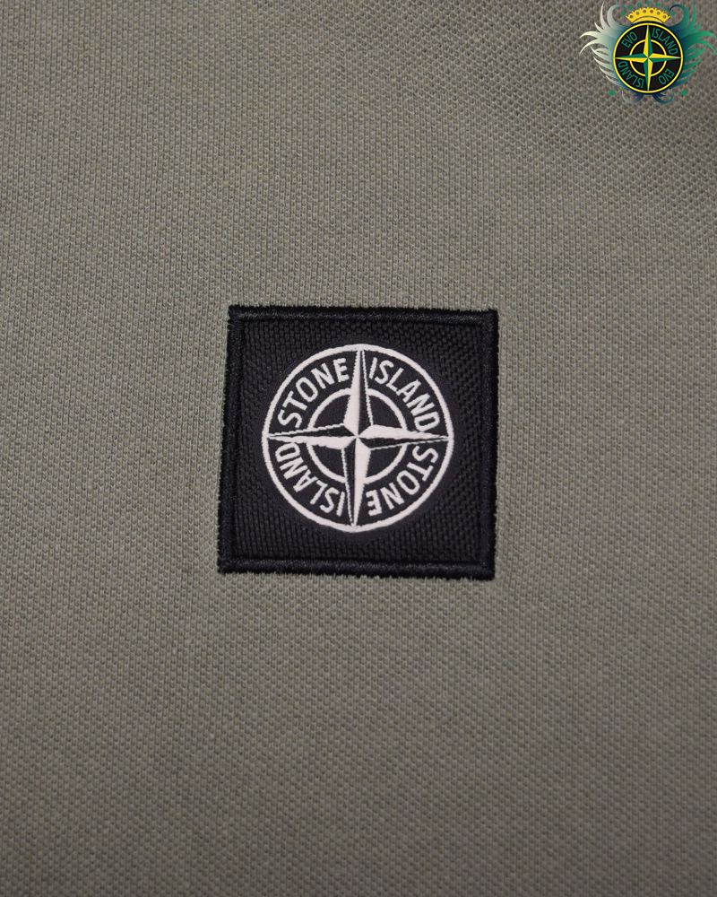 Stone Island Long Sleeved Compass Patch Polo Shirt Sage Green