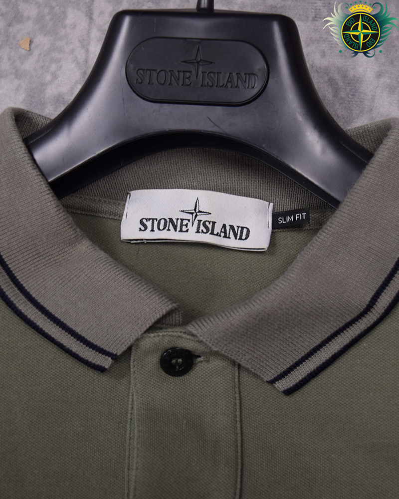 Stone Island Long Sleeved Compass Patch Polo Shirt Sage Green