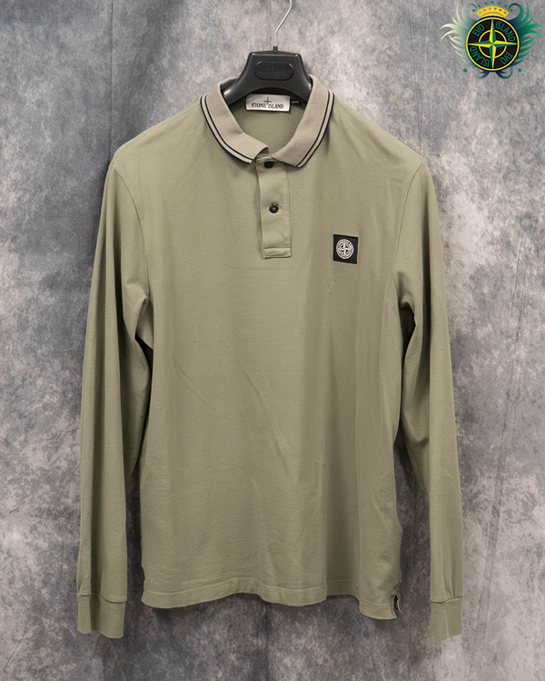 Stone Island Long Sleeved Compass Patch Polo Shirt Sage Green