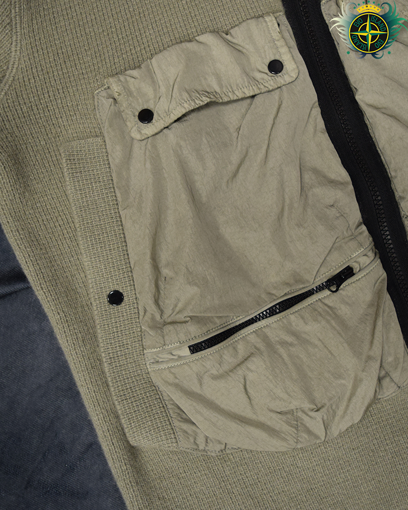 C.P Company Full Zip Knit Tech Jumper Stone - L
