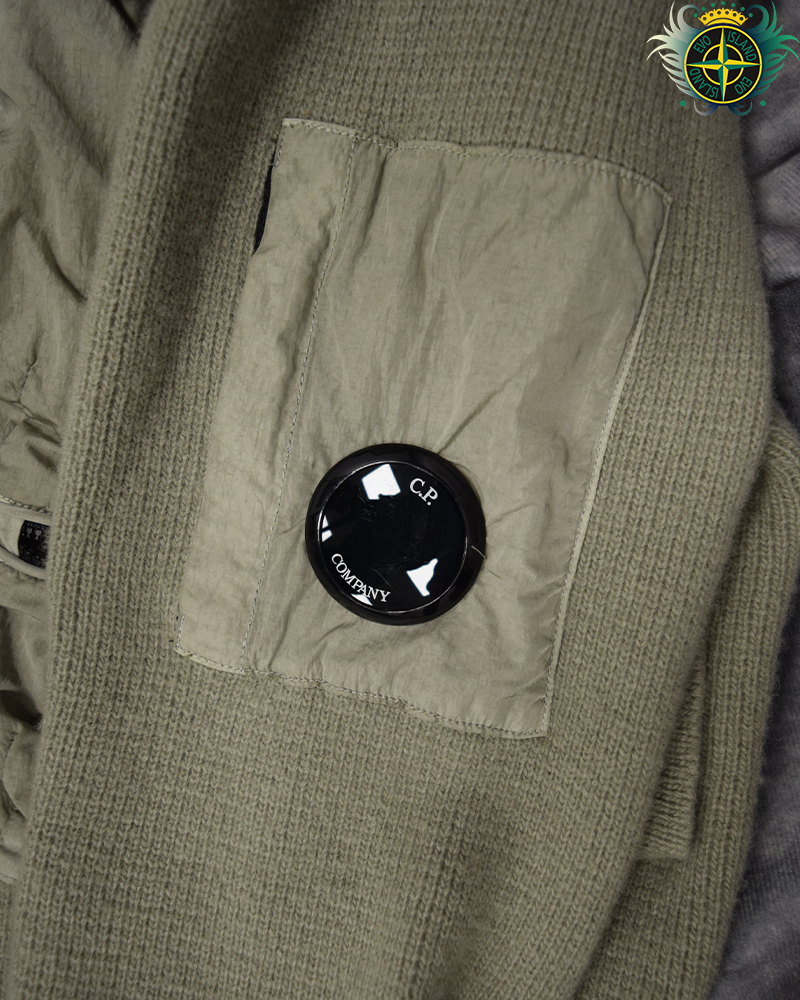 C.P Company Full Zip Knit Tech Jumper Stone - L