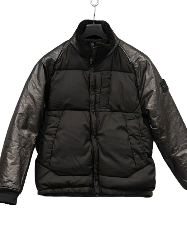 Stone Island Ghost Piece Featherweight  Leather With Stretch Wool Nylon Down Jacket Black