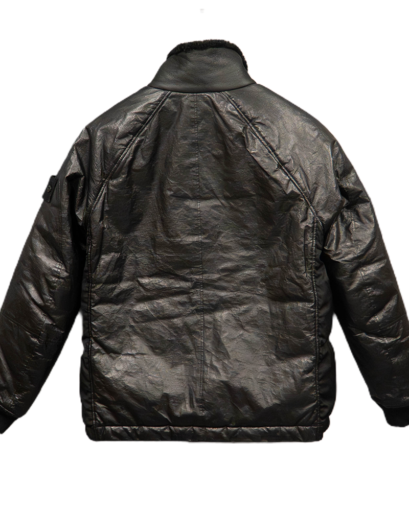 Stone Island Ghost Piece Featherweight  Leather With Stretch Wool Nylon Down Jacket Black