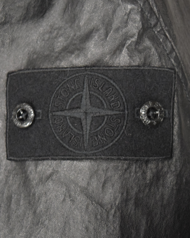 Stone Island Ghost Piece Featherweight  Leather With Stretch Wool Nylon Down Jacket Black