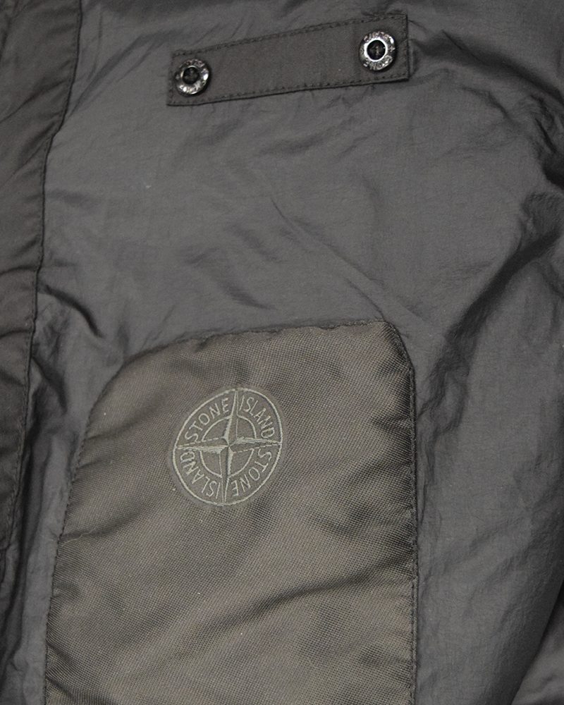 Stone Island Ghost Piece Featherweight  Leather With Stretch Wool Nylon Down Jacket Black